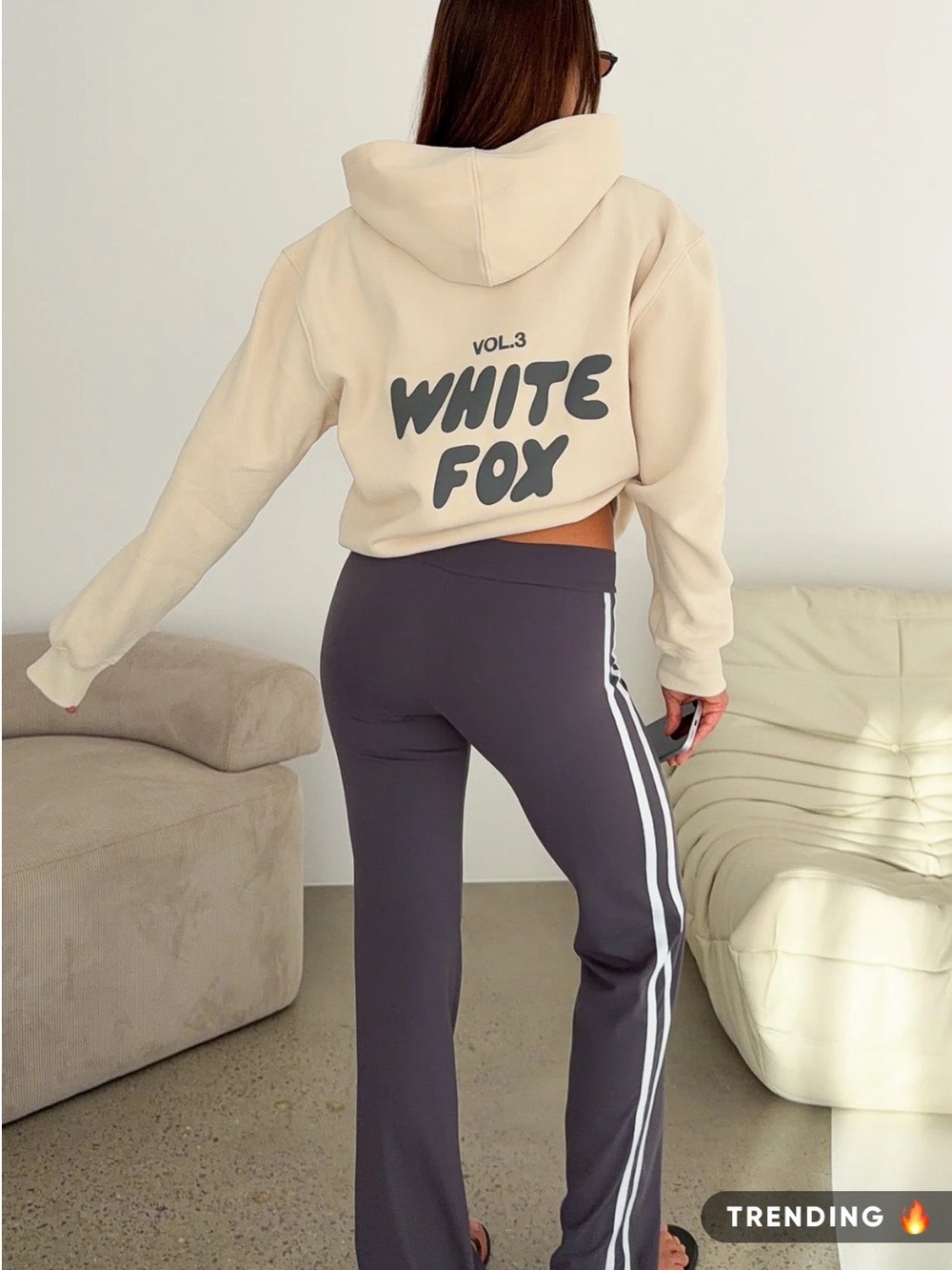 WHITE FOX Vol.3 Cropped Hoodie in Cream (Worn Once/Like New)
